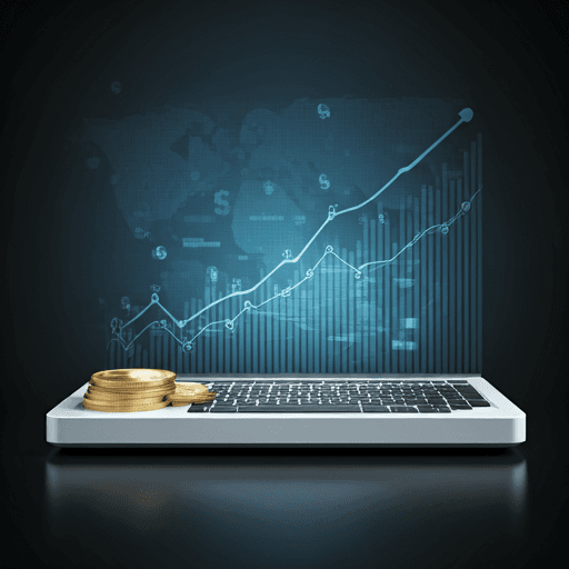 Escritorio con material de finanzas, luz natural y líneas limpias.