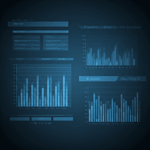 Visualización abstracta de datos financieros en tonos azul marino, verde y oro.